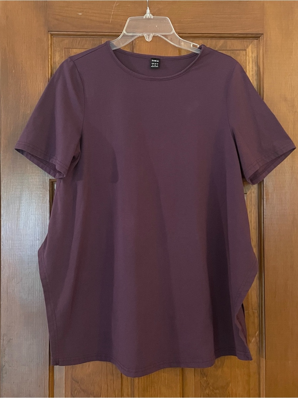 SHEIN Women’s Plum Short Sleeve Crew Neck Tee with Side Slits, Size Medium